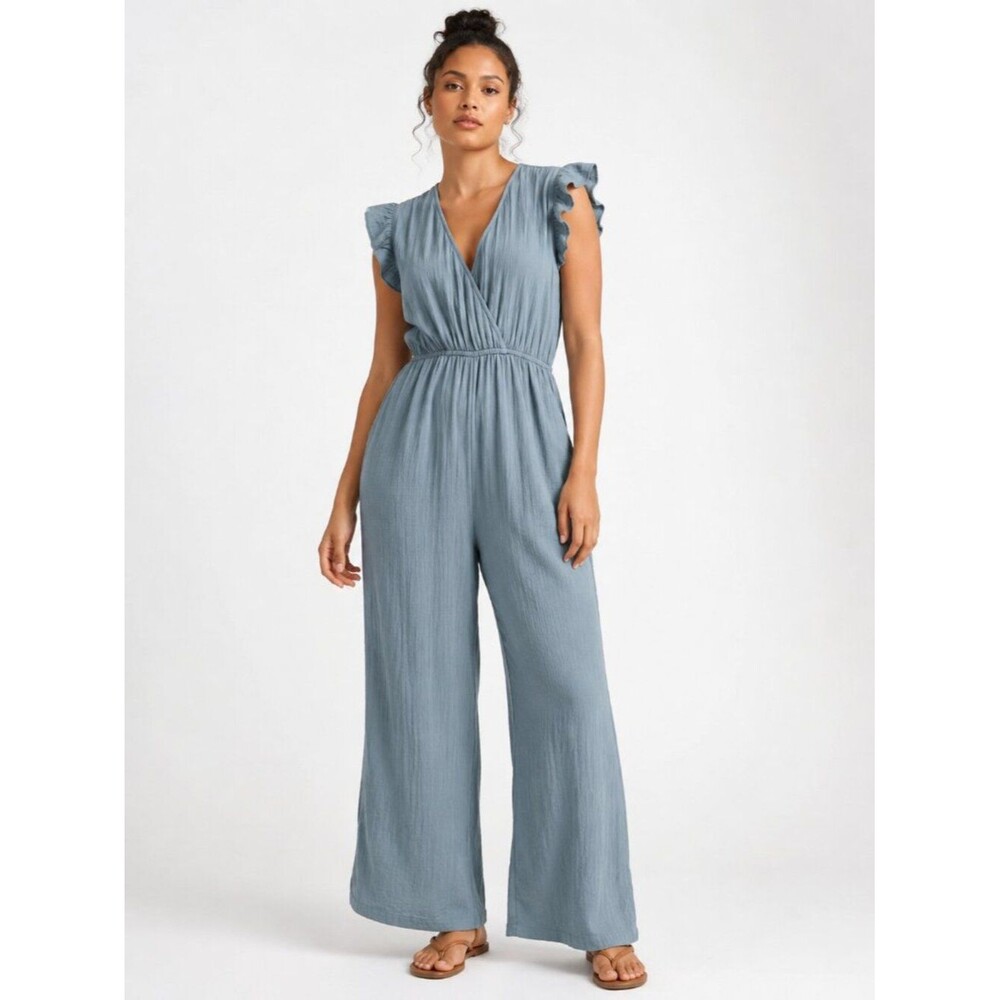 Sim & Sam Cotton Gauze Wide Leg Jumpsuit Blue Women’s Medium
